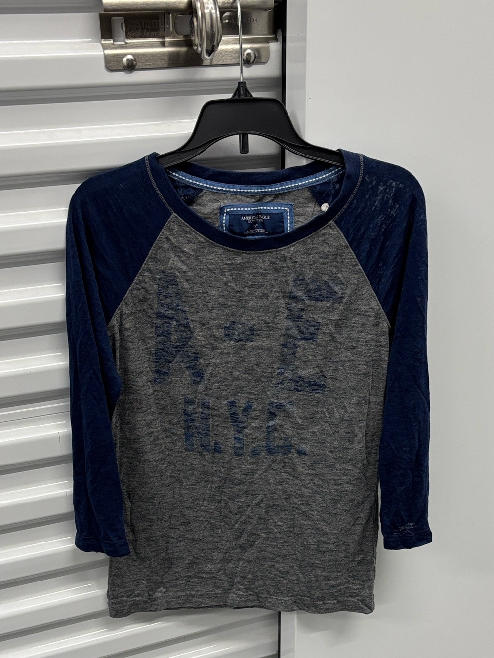 American Eagle Outfitters Navy & Gray Baseball Tee Soft Sheer Tissue Fabric S